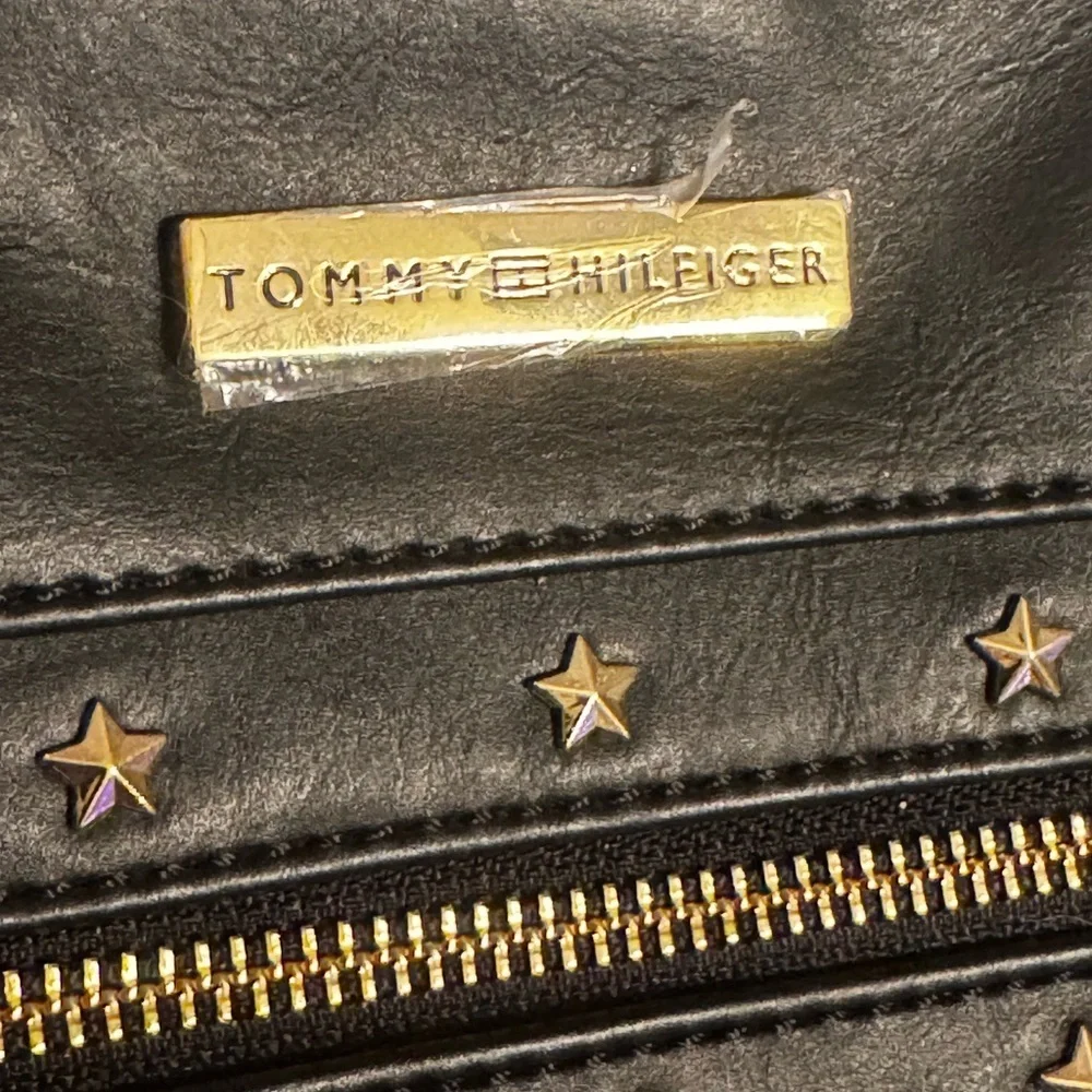 Tommy Hilfiger TH Monogram Star‑Studded Dome Backpack·Black/Gold · Faux Leather